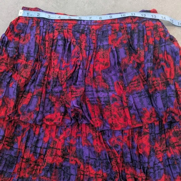 Vintage Raul Blanco 100% Silk Ruffle Skirt Red Purple Tiered Mini S - Picture 9 of 10